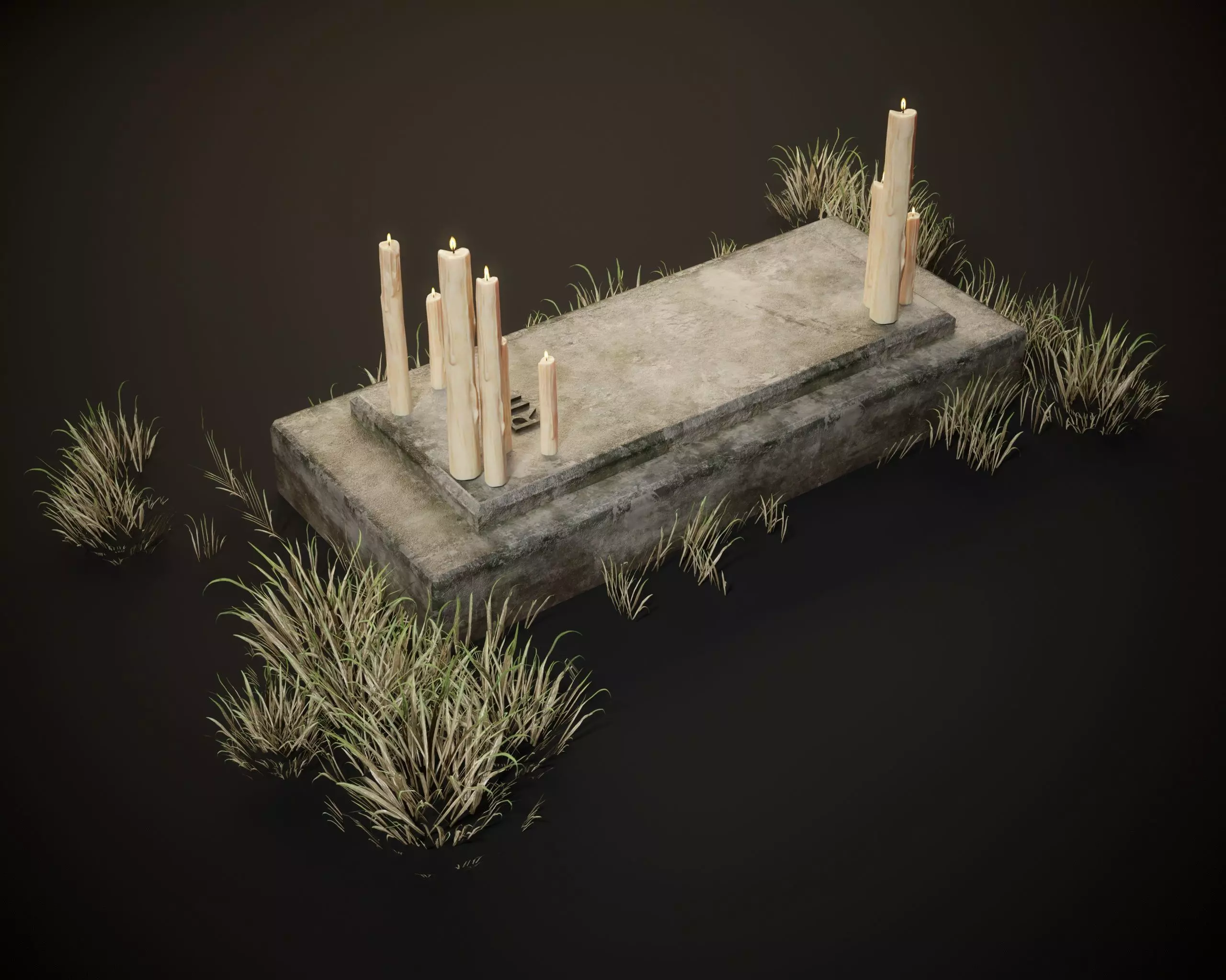 RIP Halloween Grave with Candles Low-poly 3D model_7