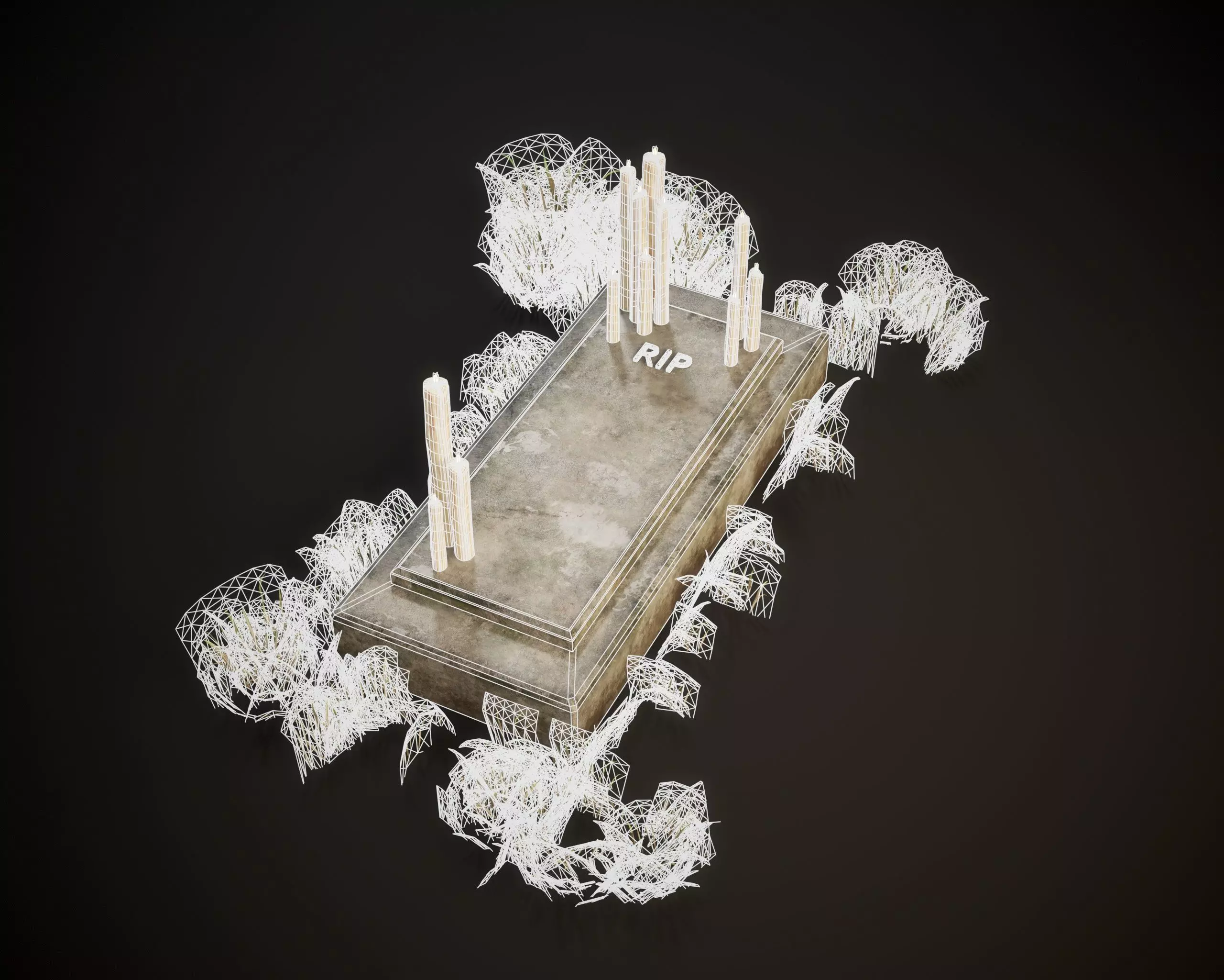 RIP Halloween Grave with Candles Low-poly 3D model_3