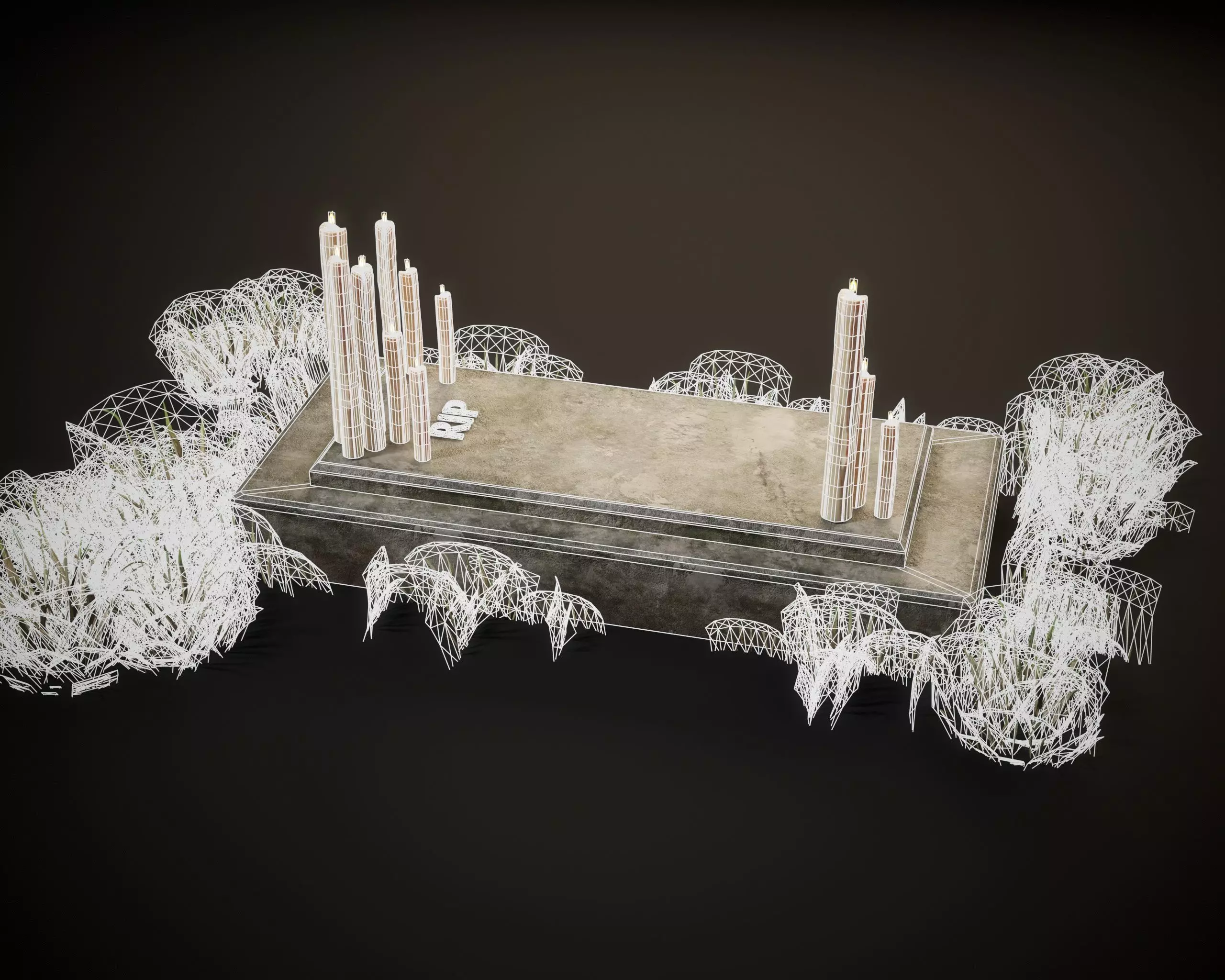 RIP Halloween Grave with Candles Low-poly 3D model_4