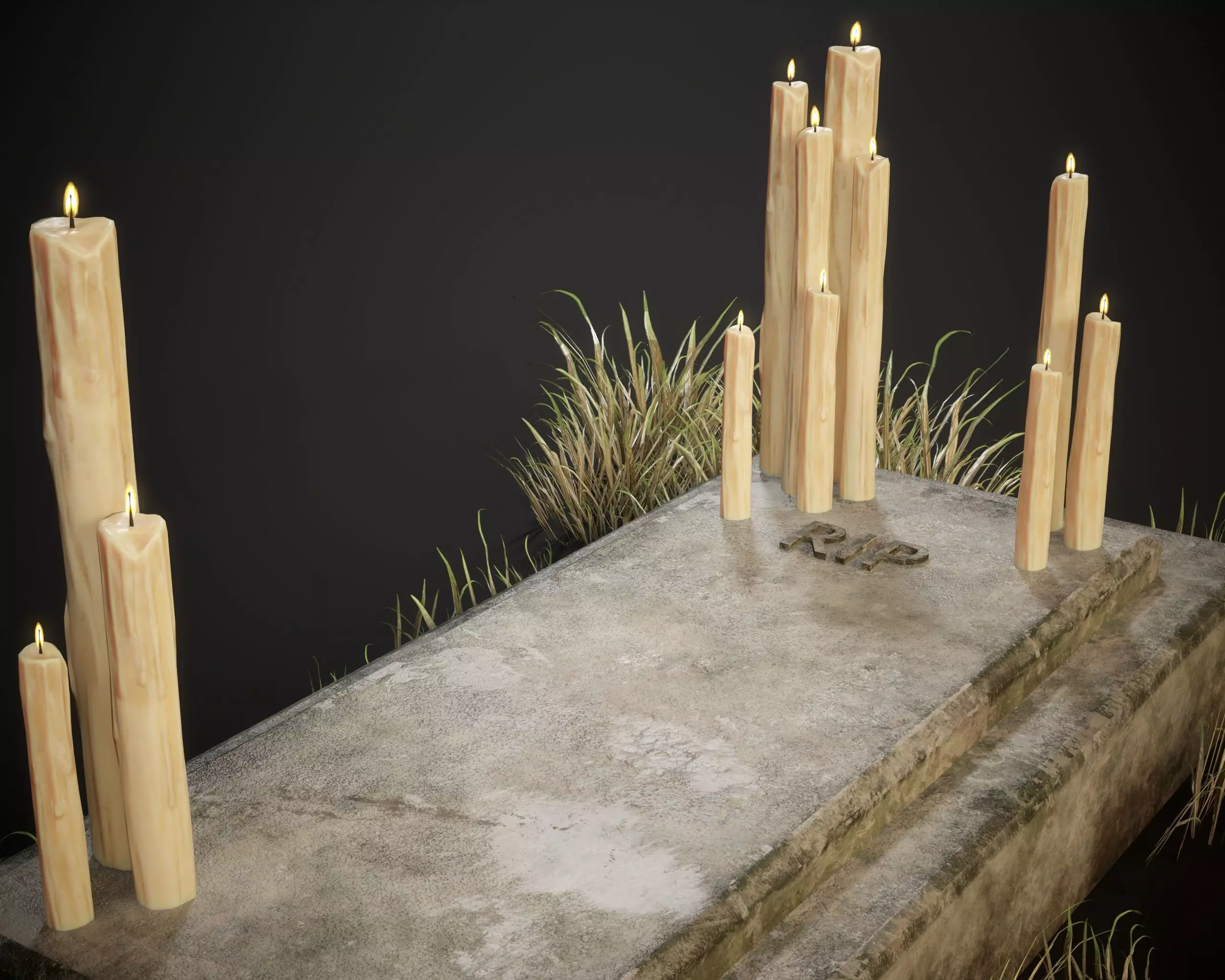 RIP Halloween Grave with Candles Low-poly 3D model_8