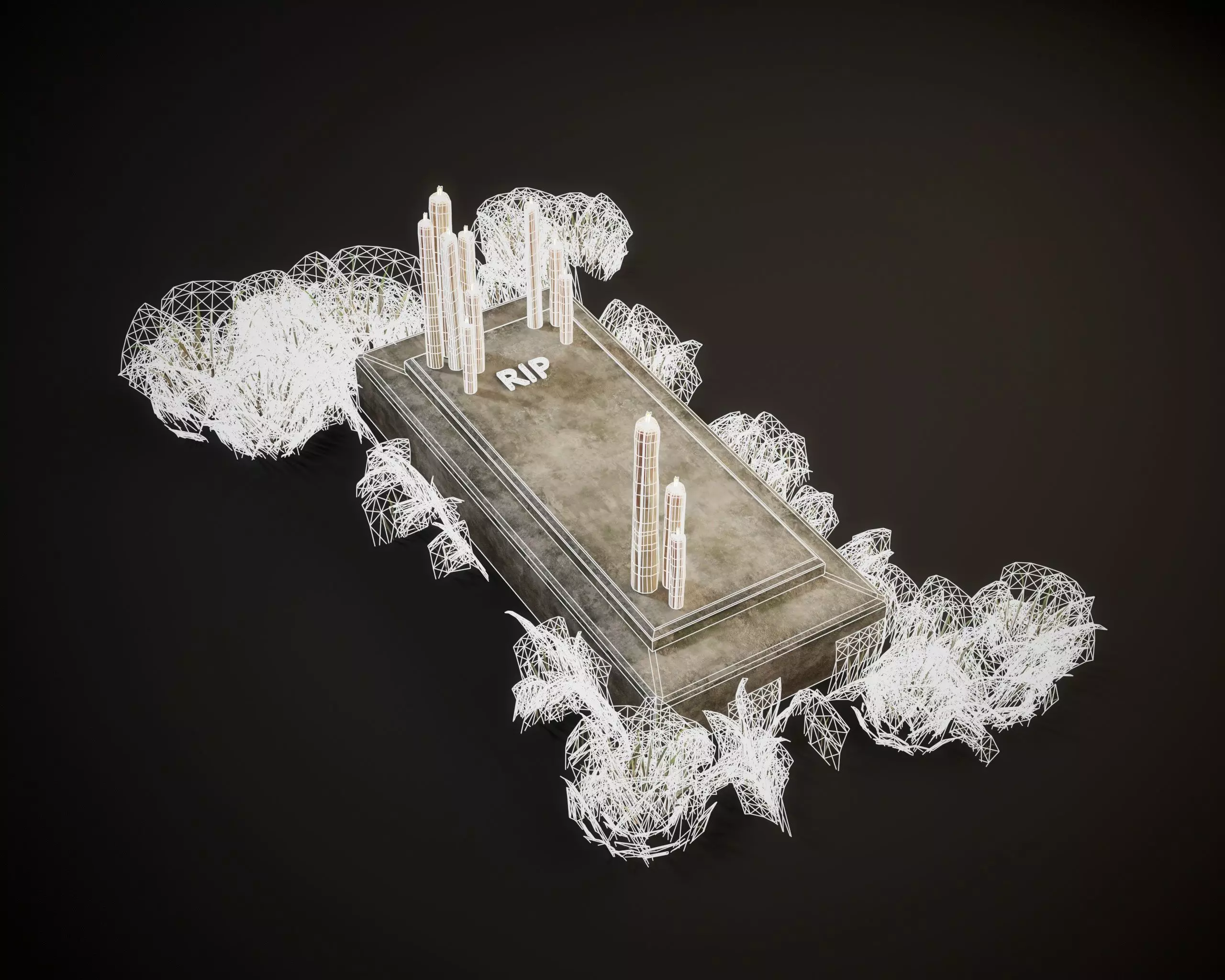 RIP Halloween Grave with Candles Low-poly 3D model_2