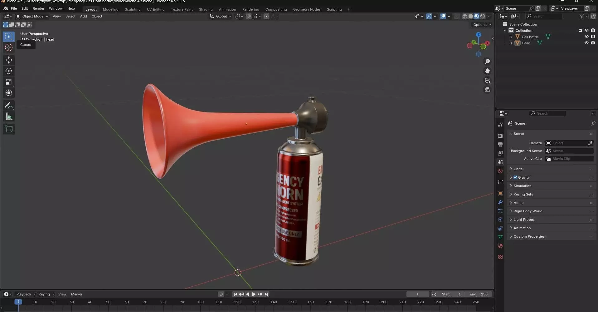 Emergency Gas Horn Bottle Low-poly 3D model_22