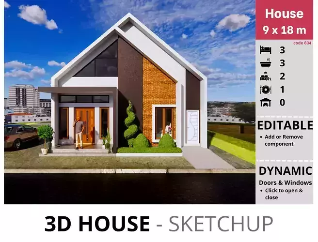 House 9x18m code 604 - Sketchup 3D model 3D model
