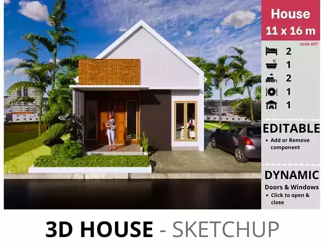 House 11x16m code 607 - Sketchup 3D model 3D model
