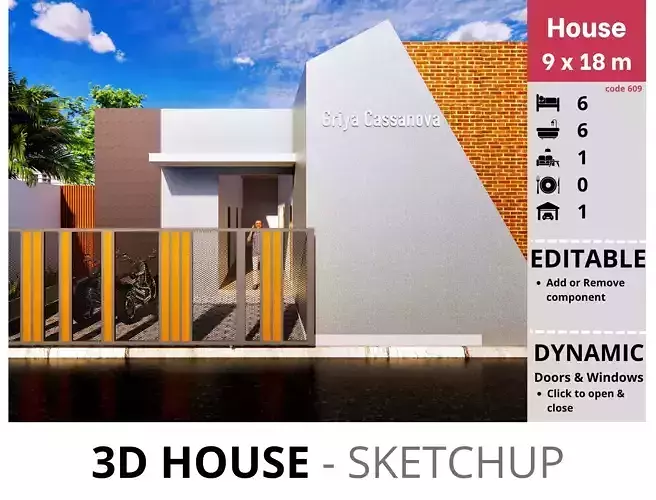 House 9x18m code 609 - Sketchup 3D model 3D model