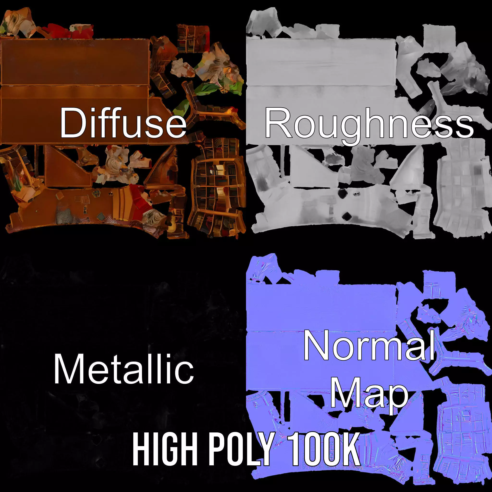 Vintage Library Diorama model pack Low-poly 3D model_3