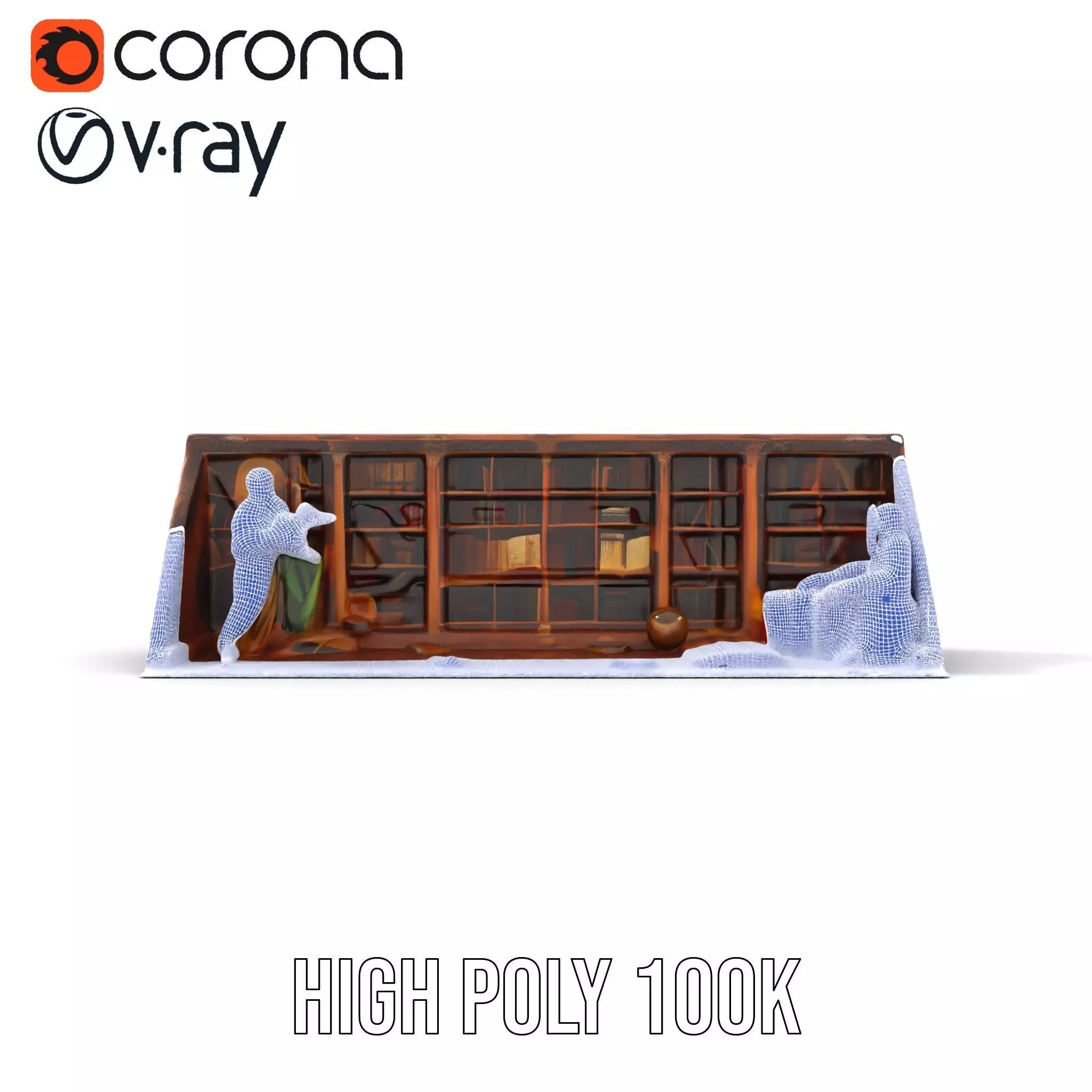 Vintage Library Diorama model pack Low-poly 3D model_29