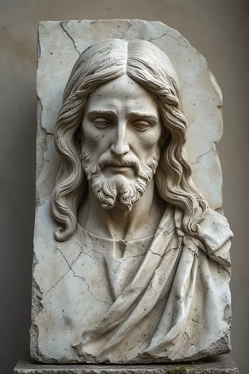 A weathered stone bust of Jesus Christ carved striking realism Free 3D print model_0
