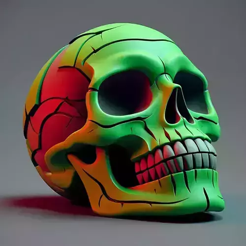 2461Color 3D Model of a Halloween Skull  Totem Style