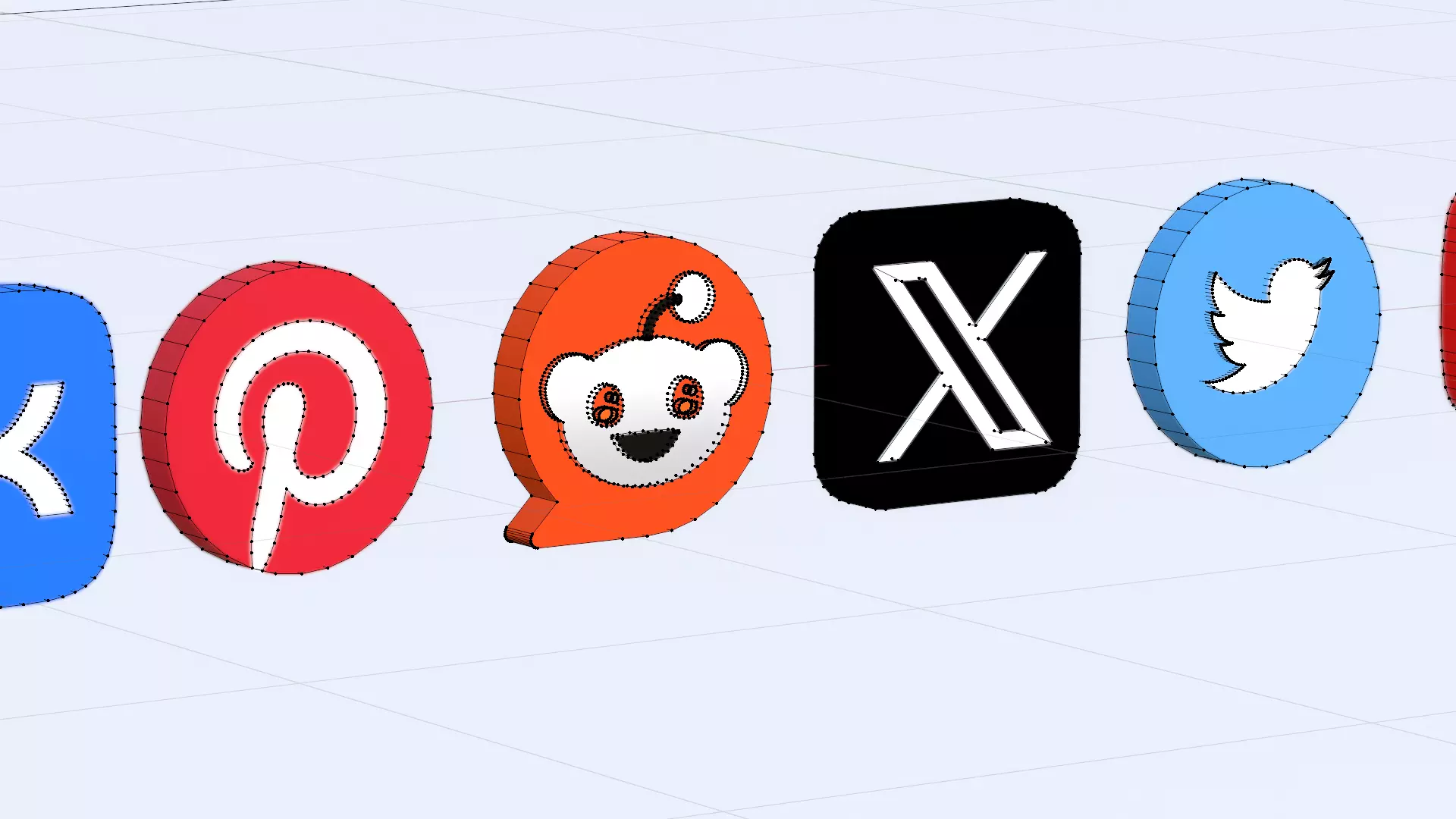 Social Media Icons Low-poly 3D model_3