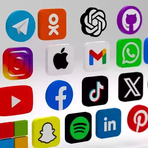 Social Media Icons Low-poly 3D model