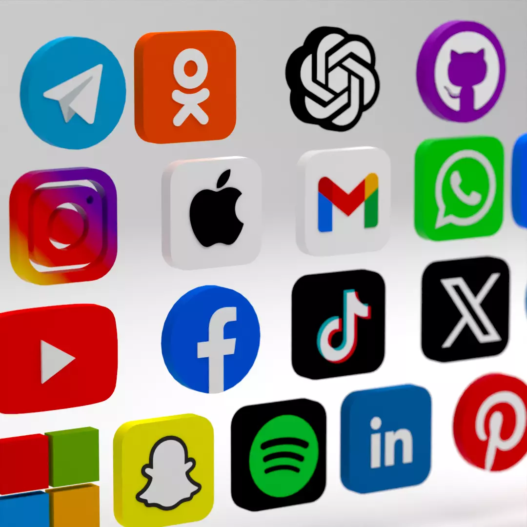 Social Media Icons Low-poly 3D model_0