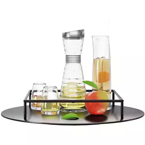 N30 Black Round Tray with Juice Glasses and Apple on Table