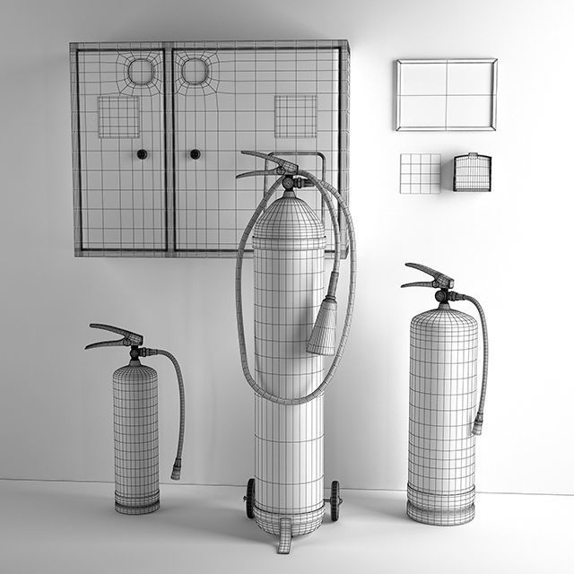 Fire extinguishers and Fire equipment 3D model_1