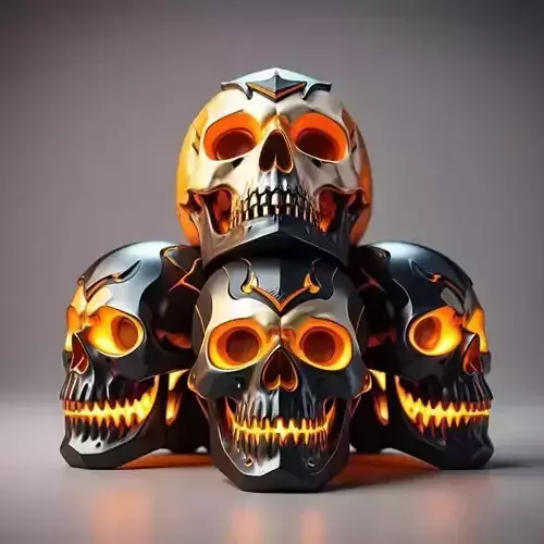 2462Color 3D Model of a Halloween Skull  Totem Style