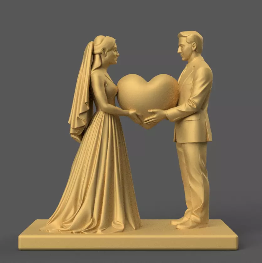 Romantic Wedding Couple Holding Heart STL 3D Model 3D print model