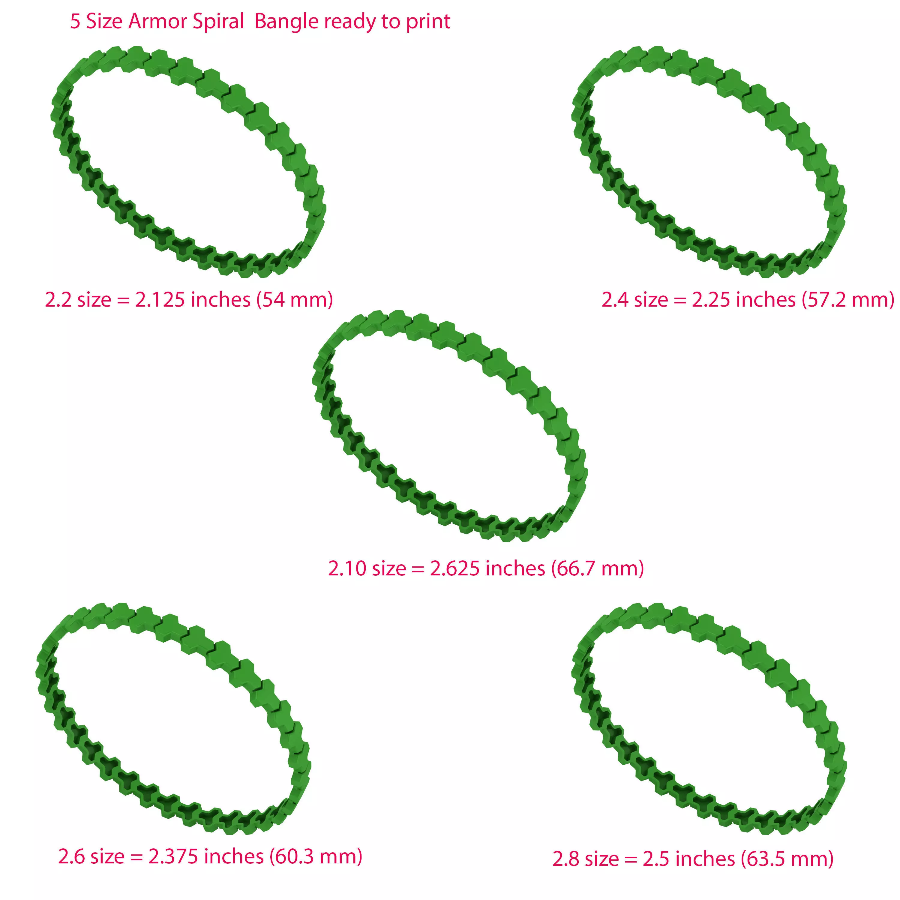 5 size Armor Spiral Bangle ready to print 3D Model Collection_0