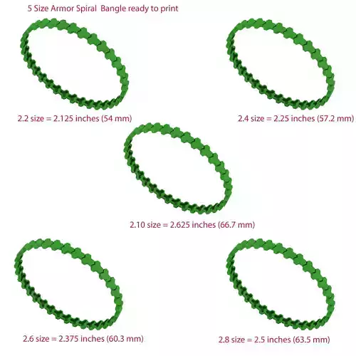 5 size Armor Spiral Bangle ready to print 