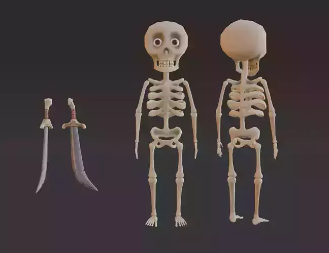 Stylized Skeleton Character With Sword Low-poly 3D model