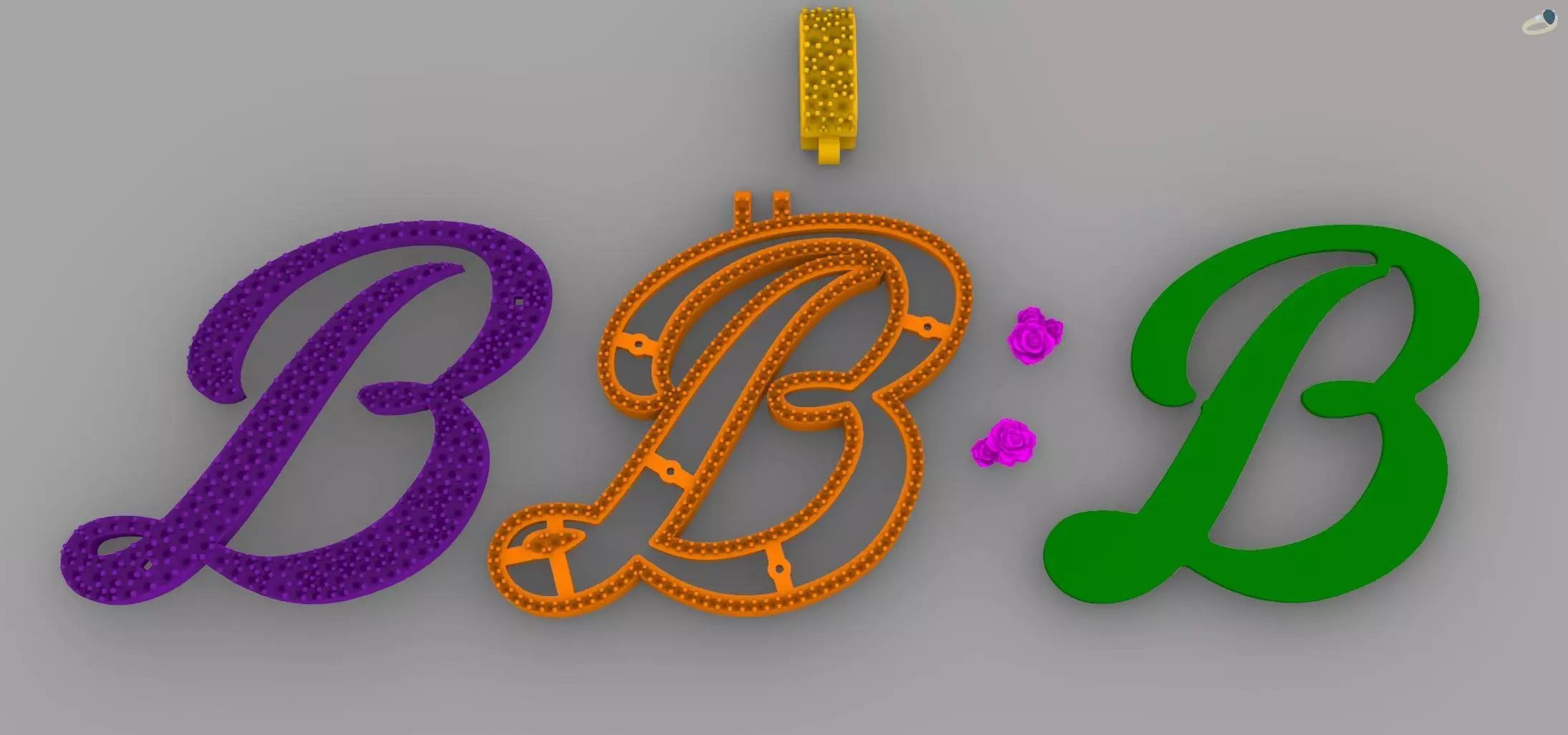 B Pendant 3D print model_7