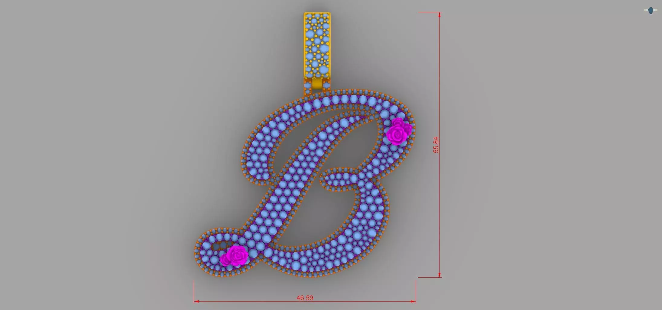 B Pendant 3D print model_3