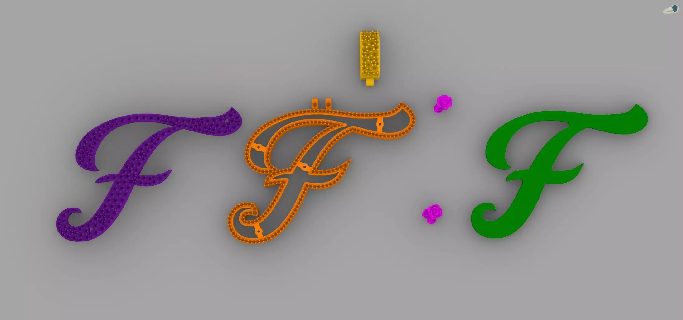 F Pendant 3D print model_7