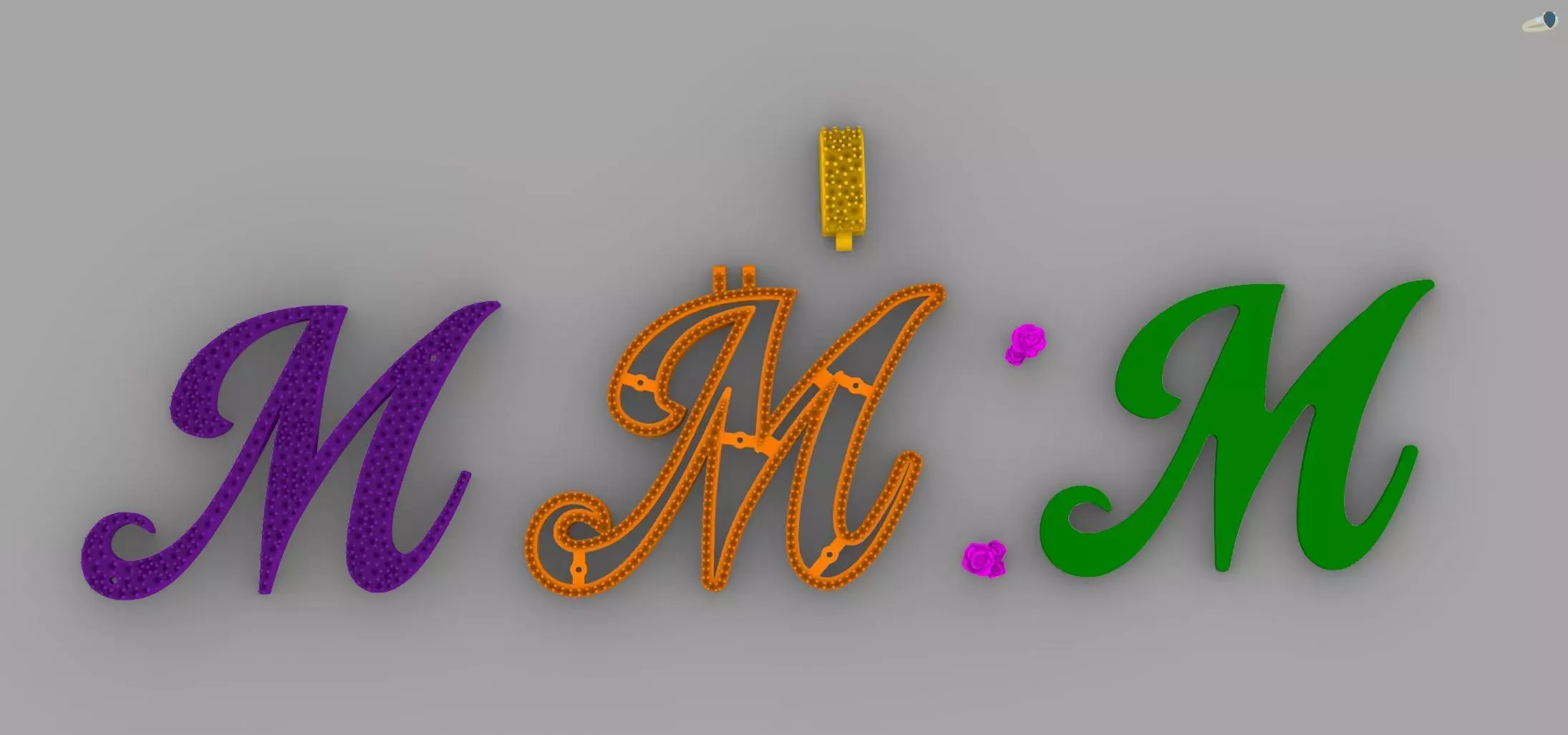 M Pendant 3D print model_7