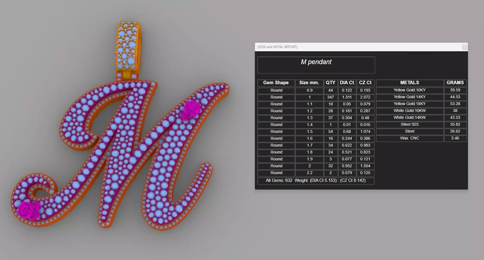 M Pendant 3D print model_9