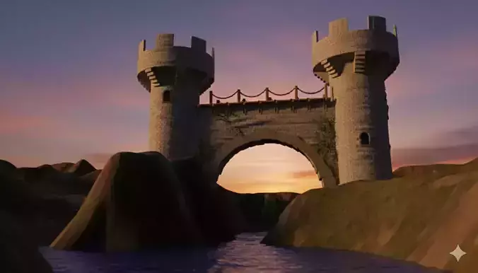 Medieval Castle Bridge Scene  Fantasy Environment 3D print model