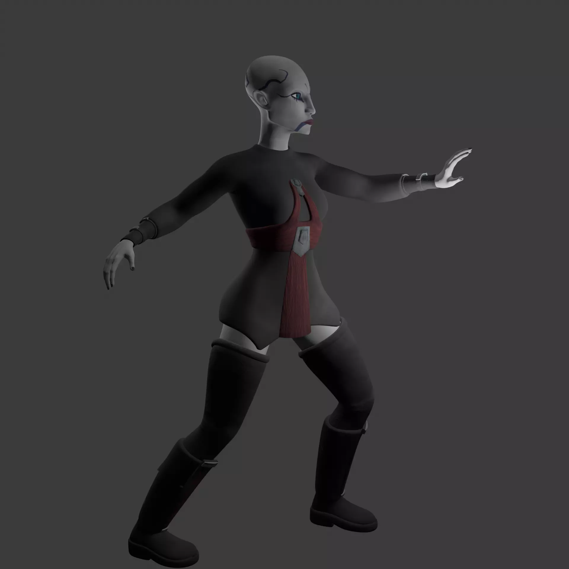 Cartoon style female dark Force user 3D print model_7
