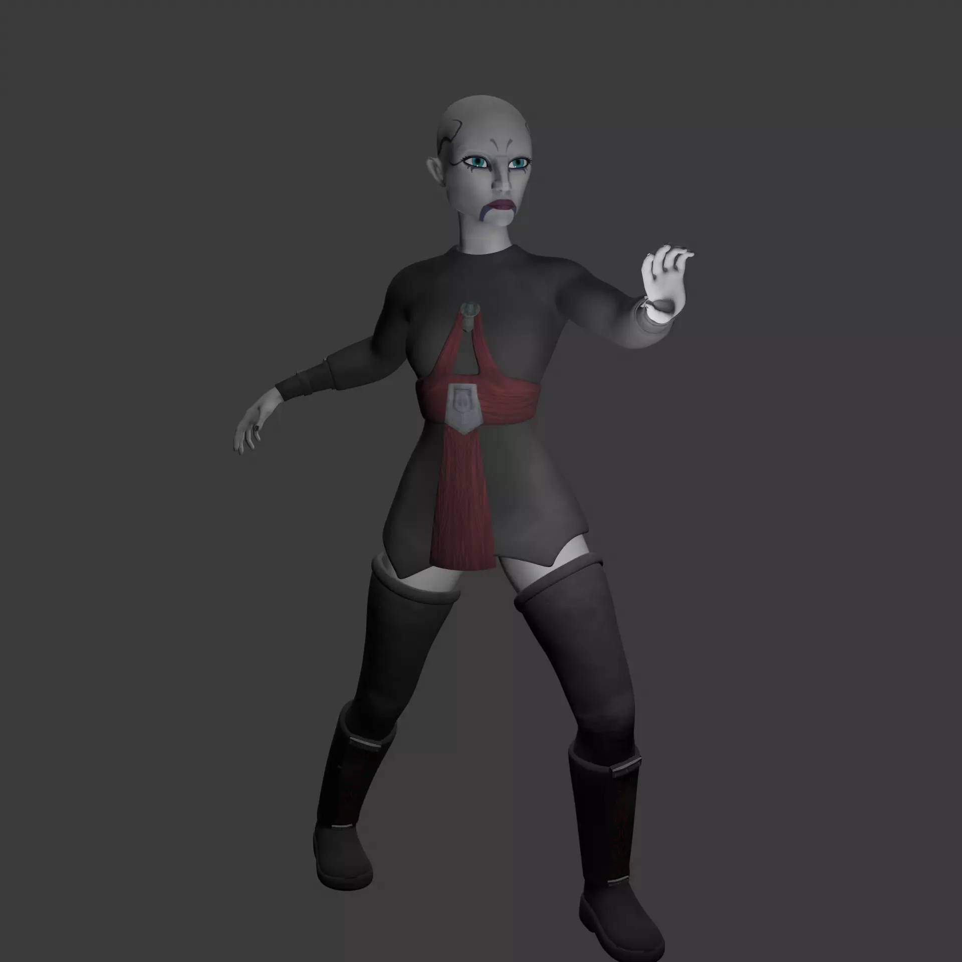 Cartoon style female dark Force user 3D print model_8