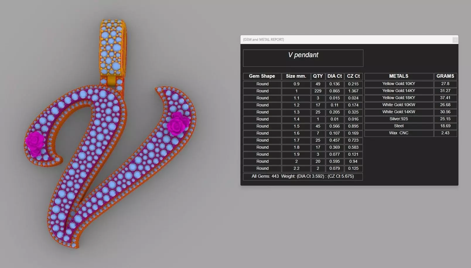 V Pendant 3D print model_9