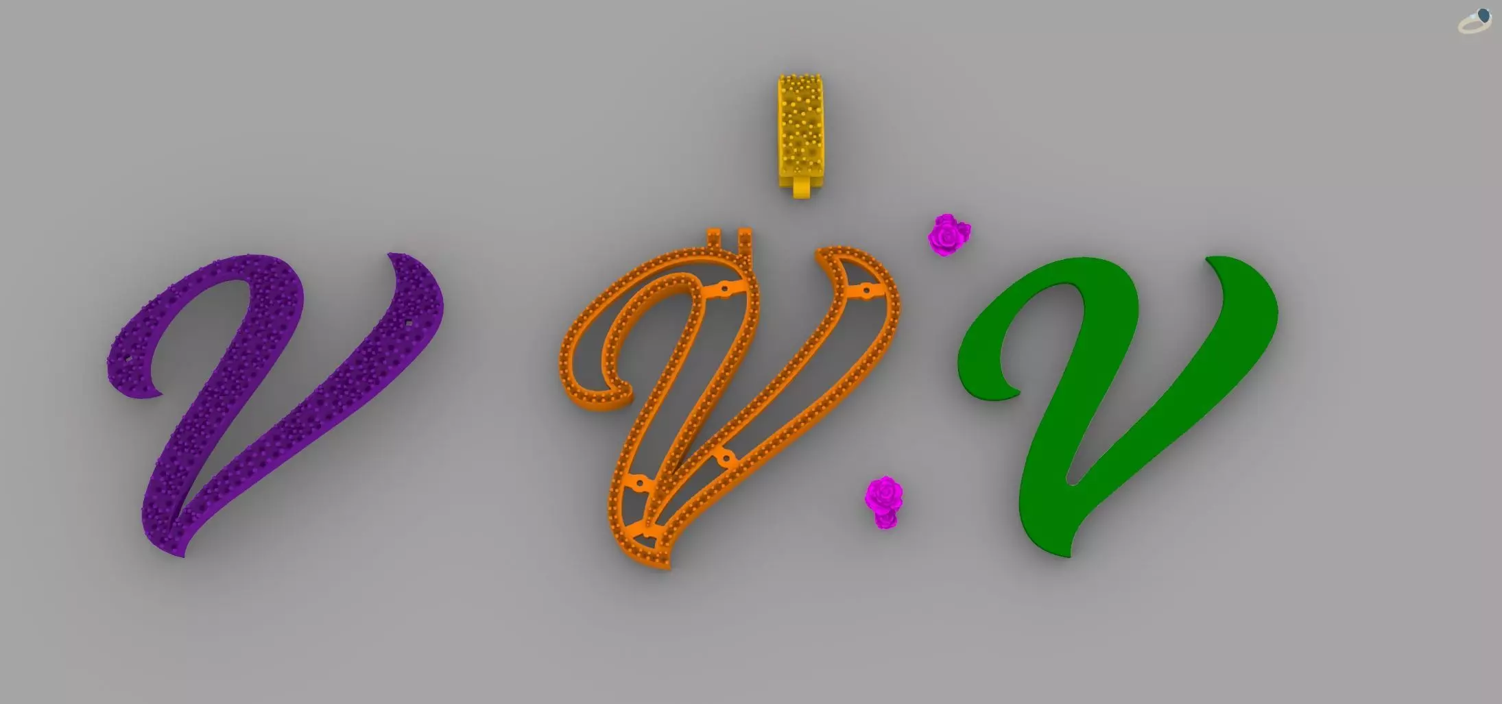V Pendant 3D print model_7