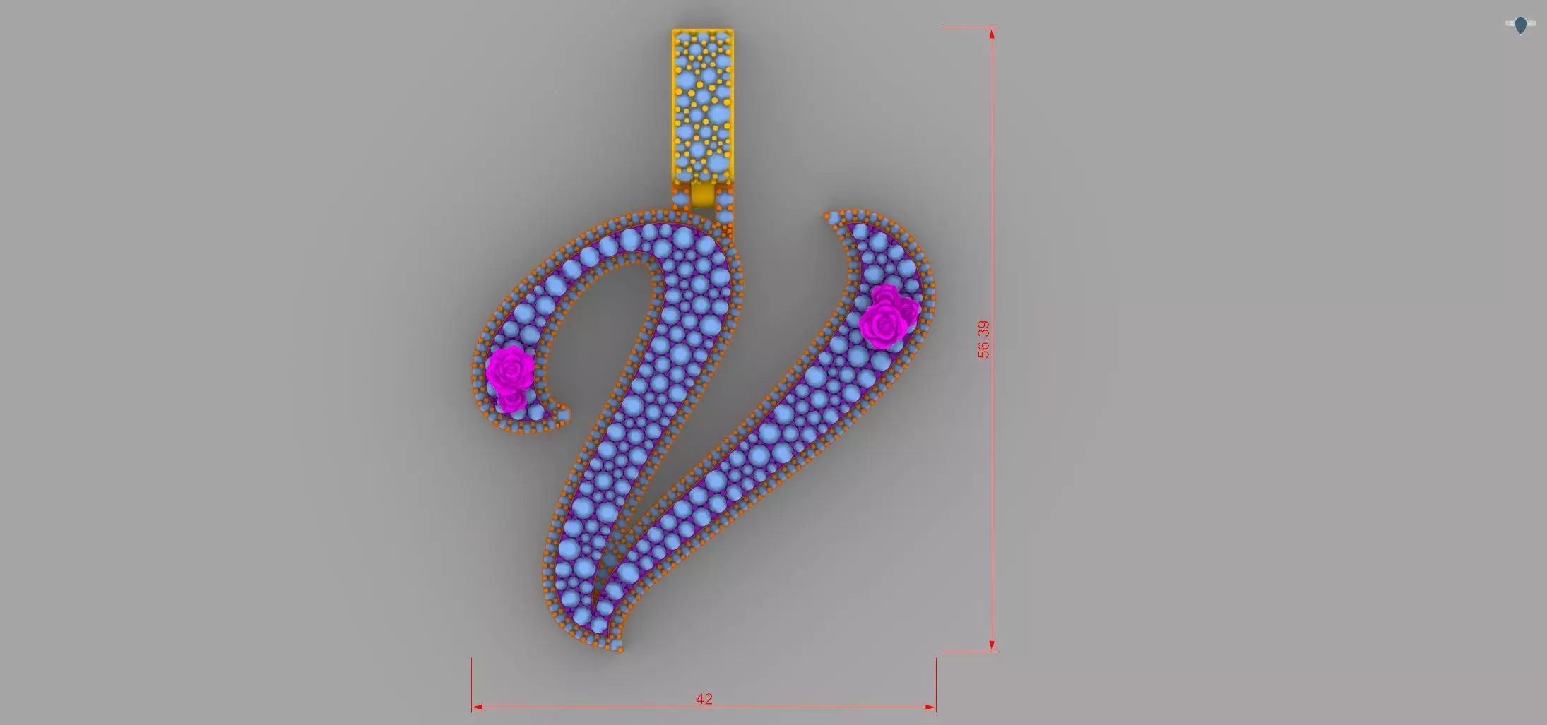 V Pendant 3D print model_3