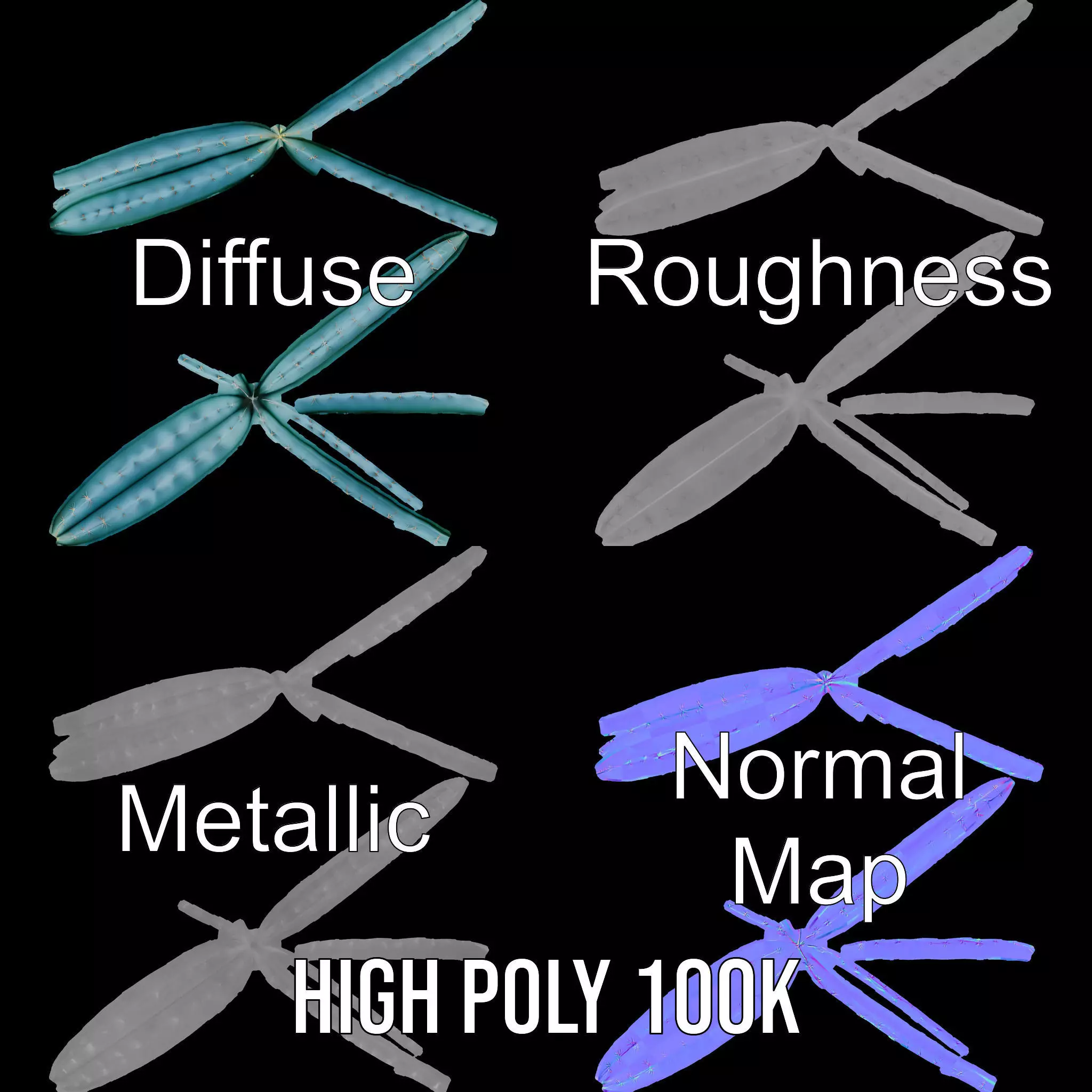 Tall Cactus Green model pack Low-poly 3D model_3