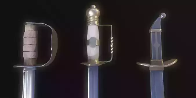 Set of 3 Pirate Swords Game Ready 3D Models
