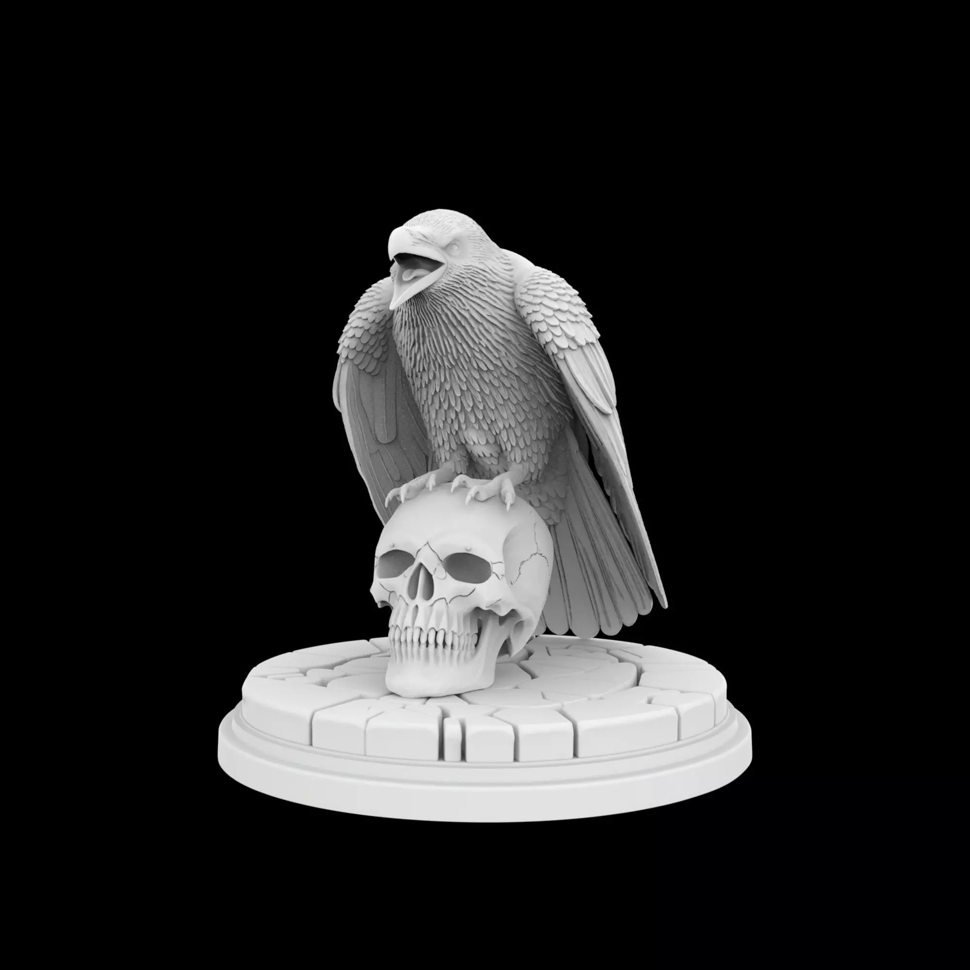 Perched Raven Cawing on Skull 3D print model_1