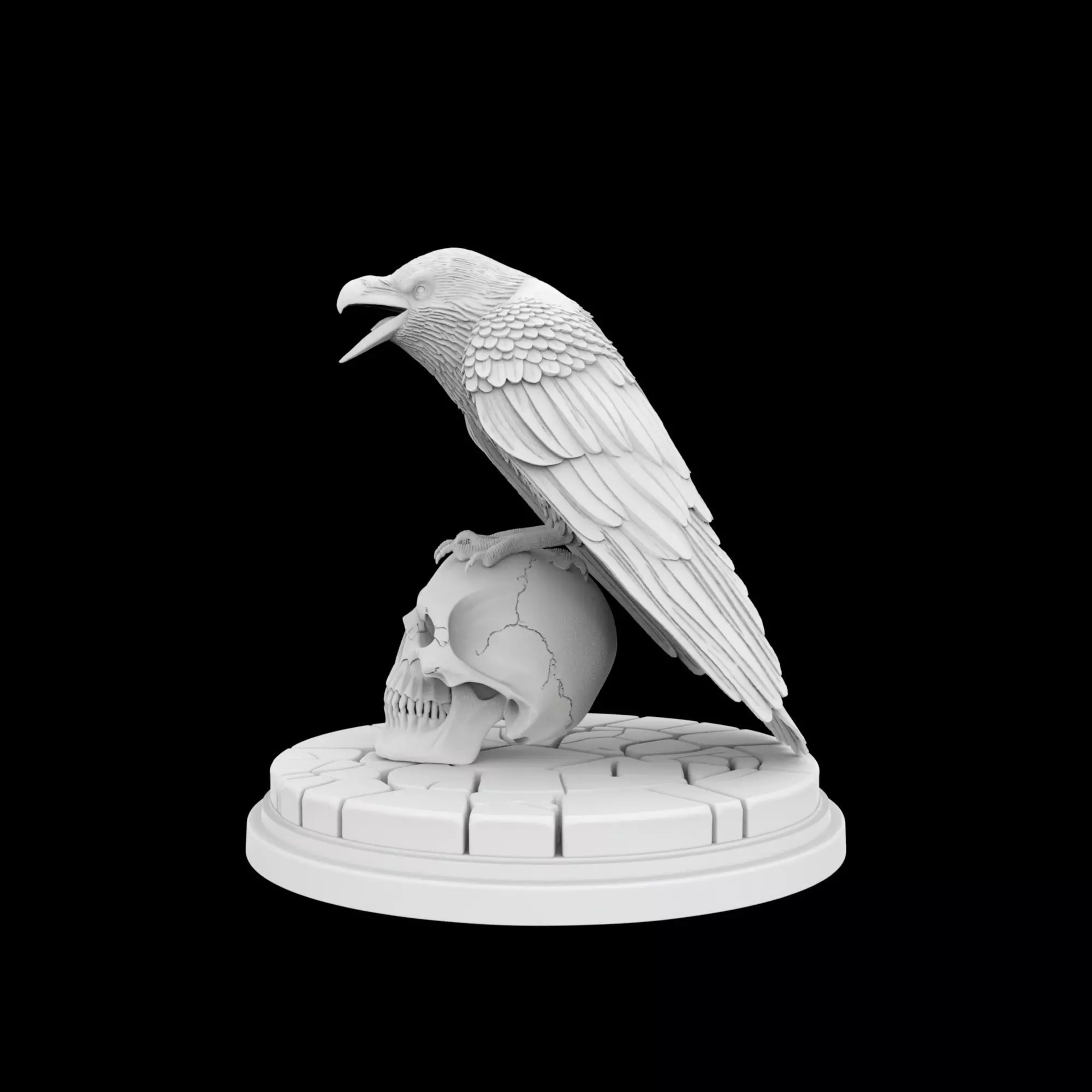 Perched Raven Cawing on Skull 3D print model_2