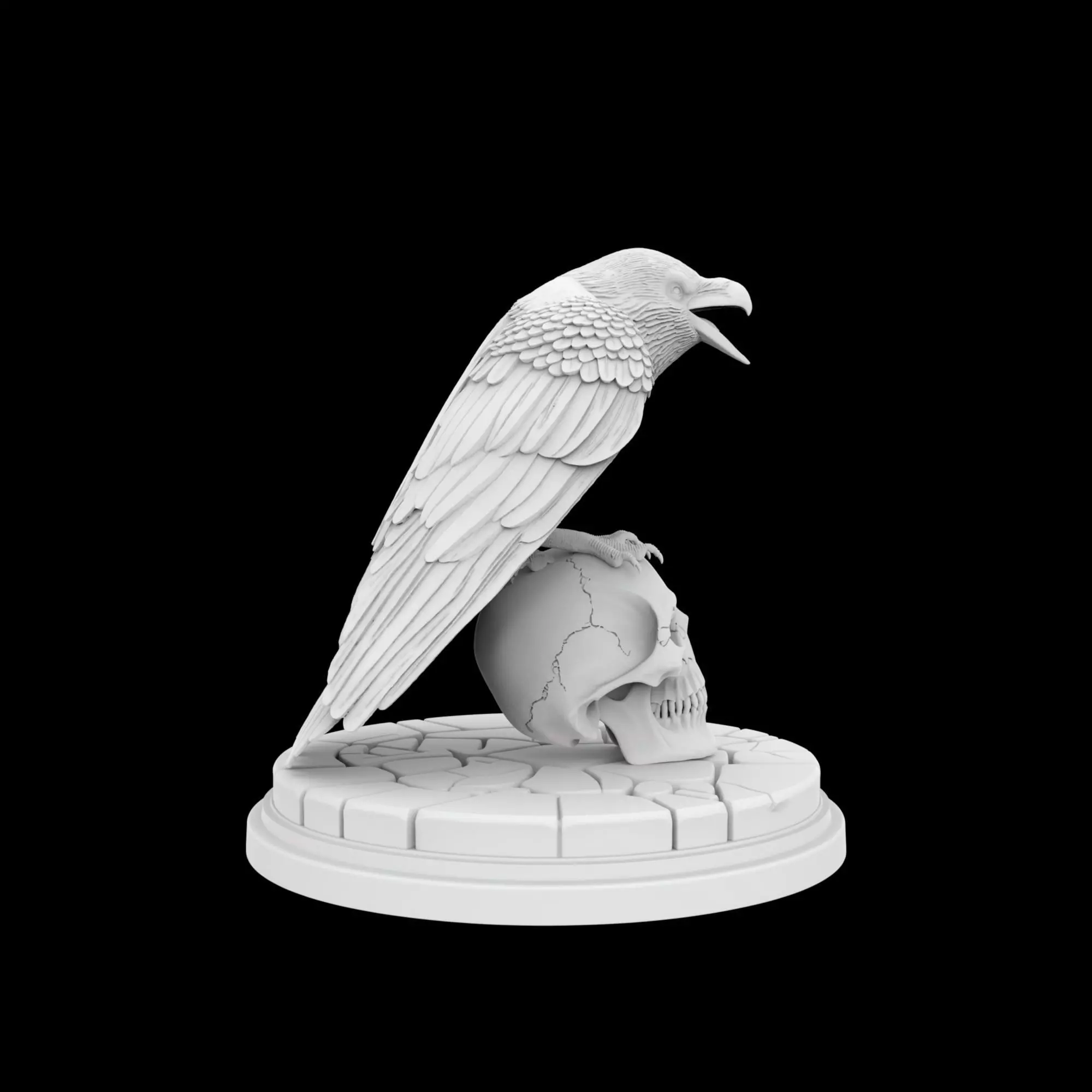Perched Raven Cawing on Skull 3D print model_5