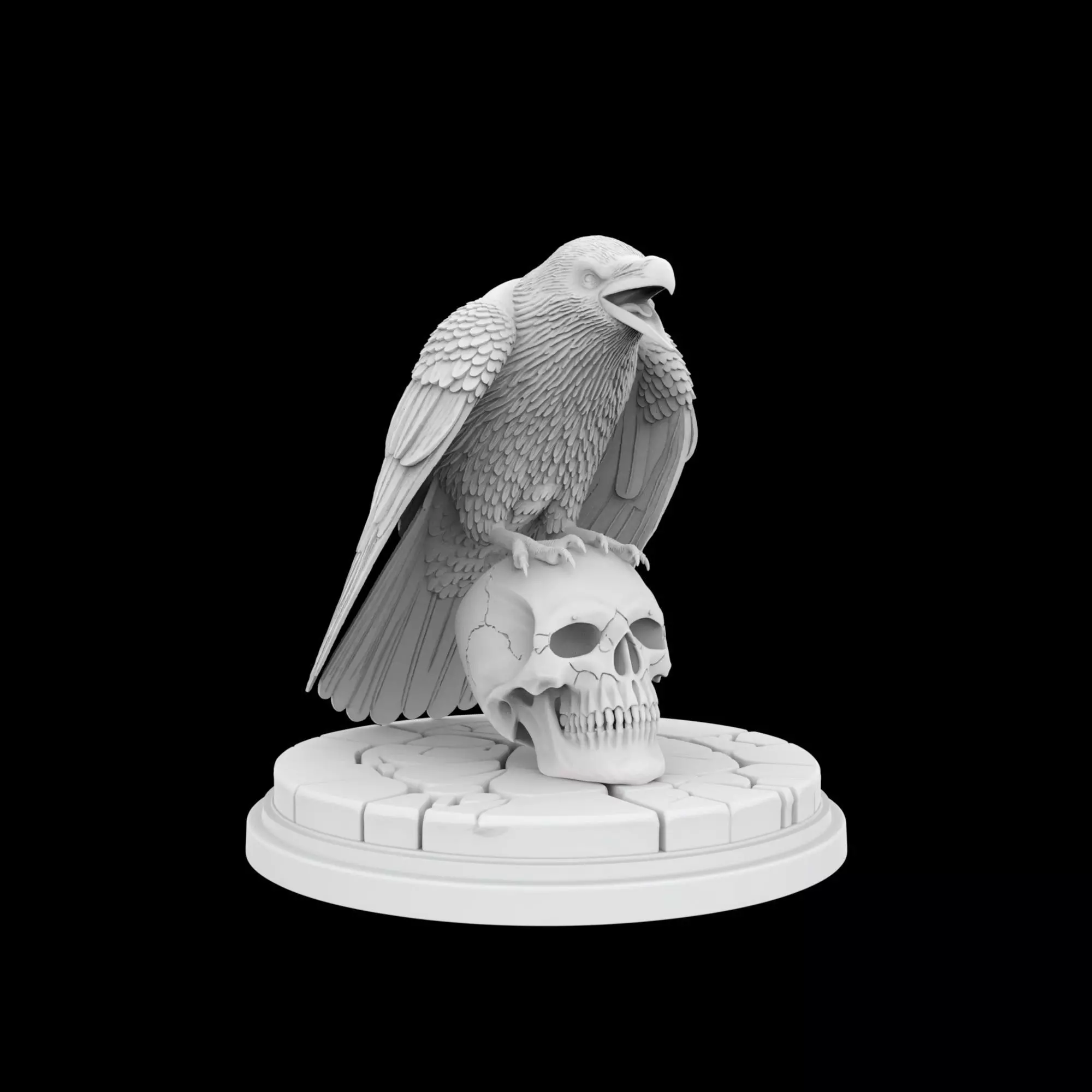 Perched Raven Cawing on Skull 3D print model_6