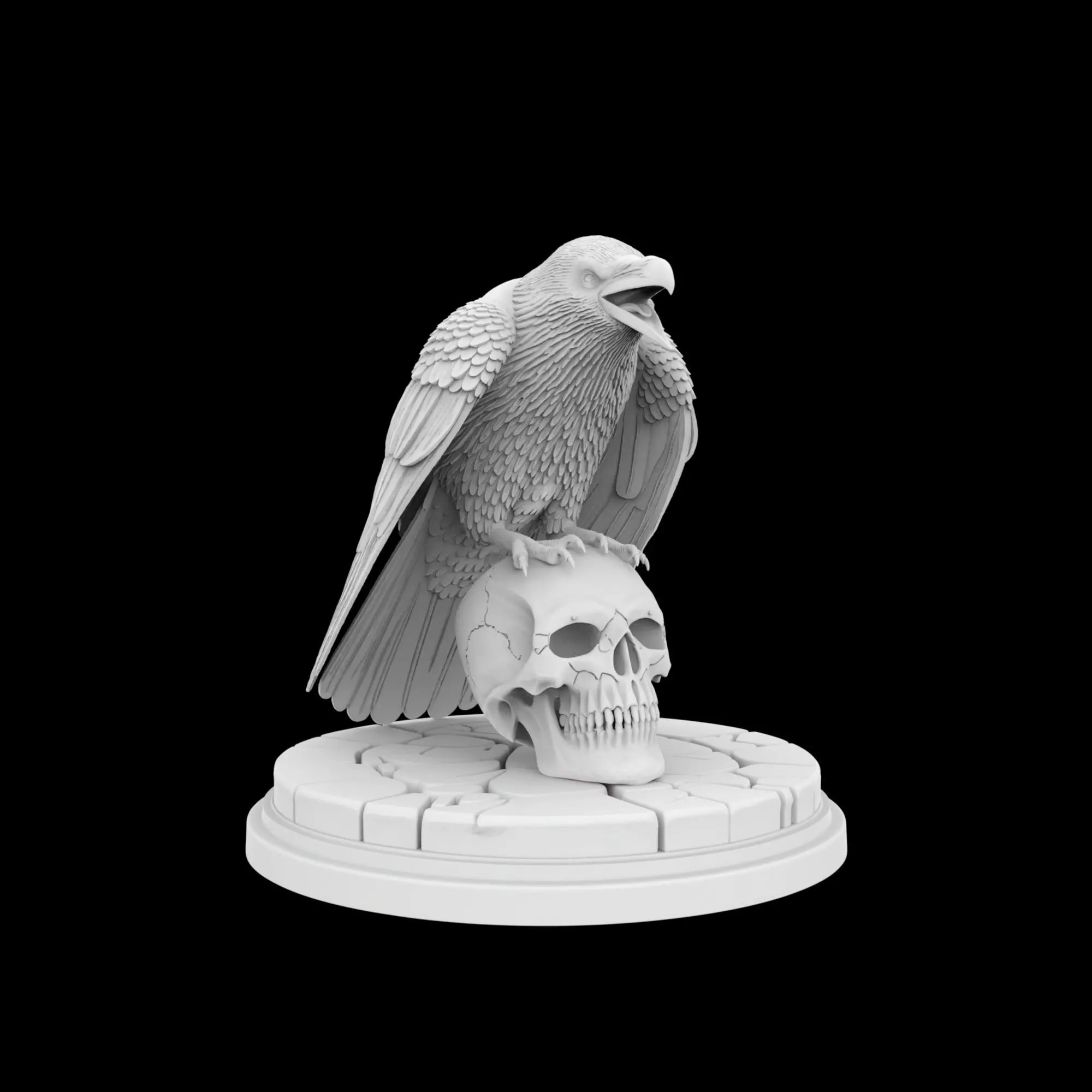 Perched Raven Cawing on Skull 3D print model_0