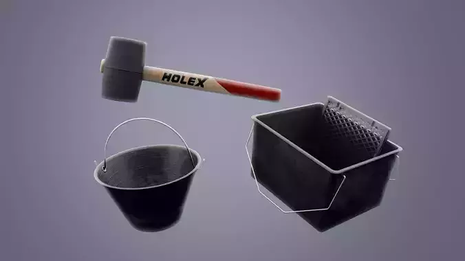 Bucket - Rubber Hammer - Paint scuttle with roller grid