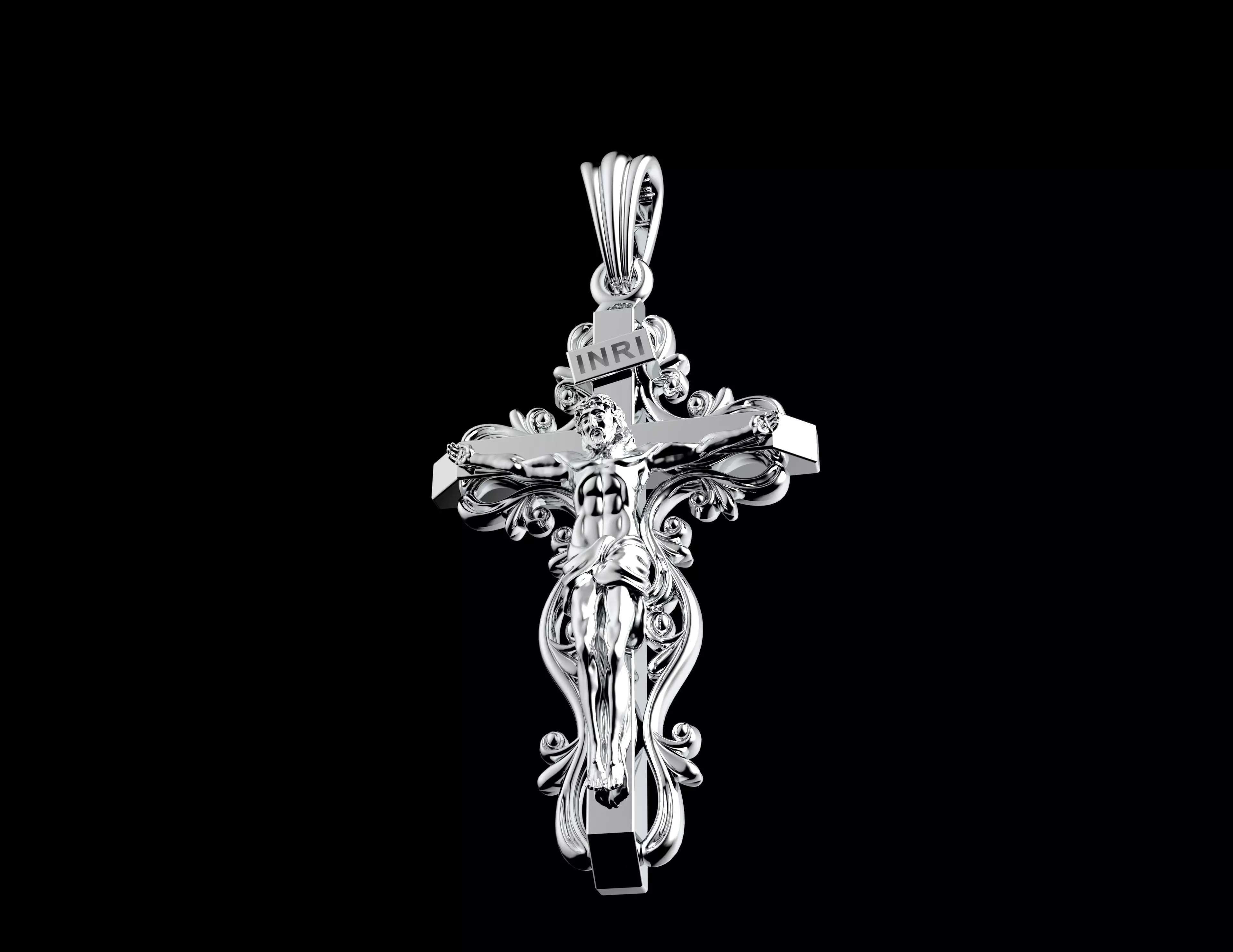 Luxury Gold Crucifix Pendant 3D Model Jesus Cross Jewelry 3D print model_7