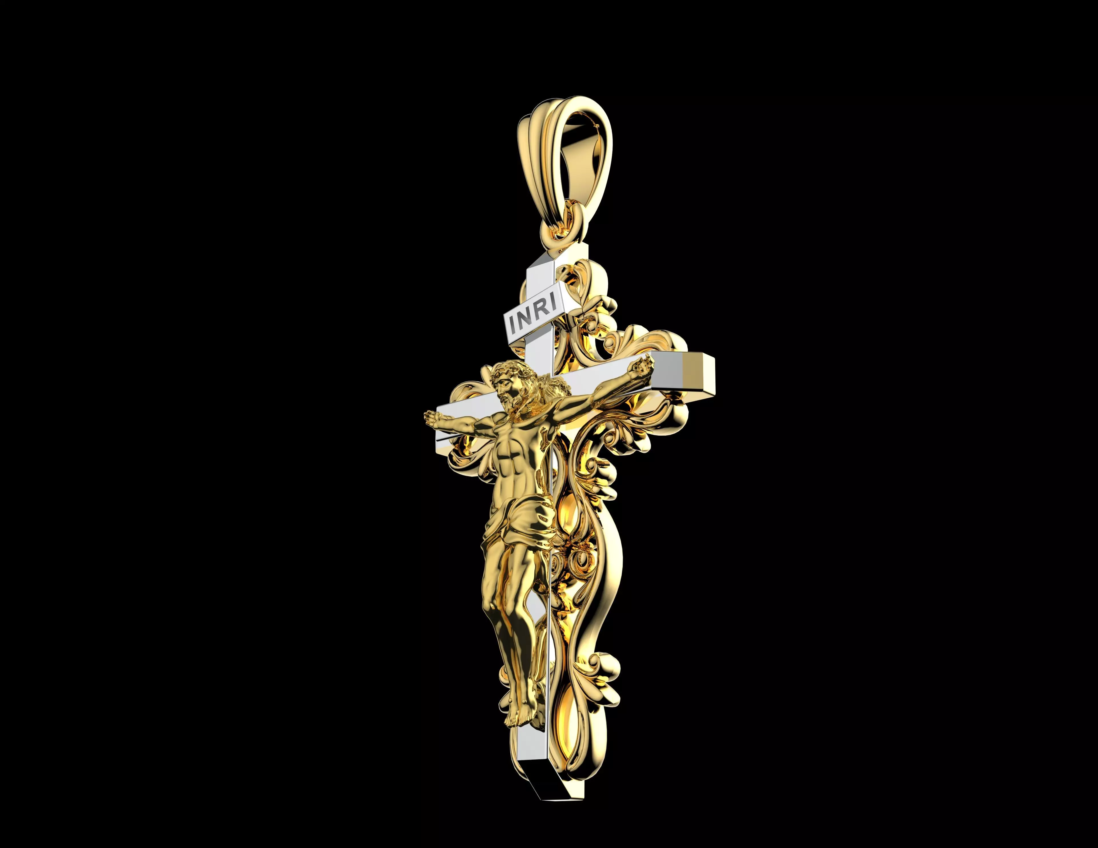 Luxury Gold Crucifix Pendant 3D Model Jesus Cross Jewelry 3D print model_2