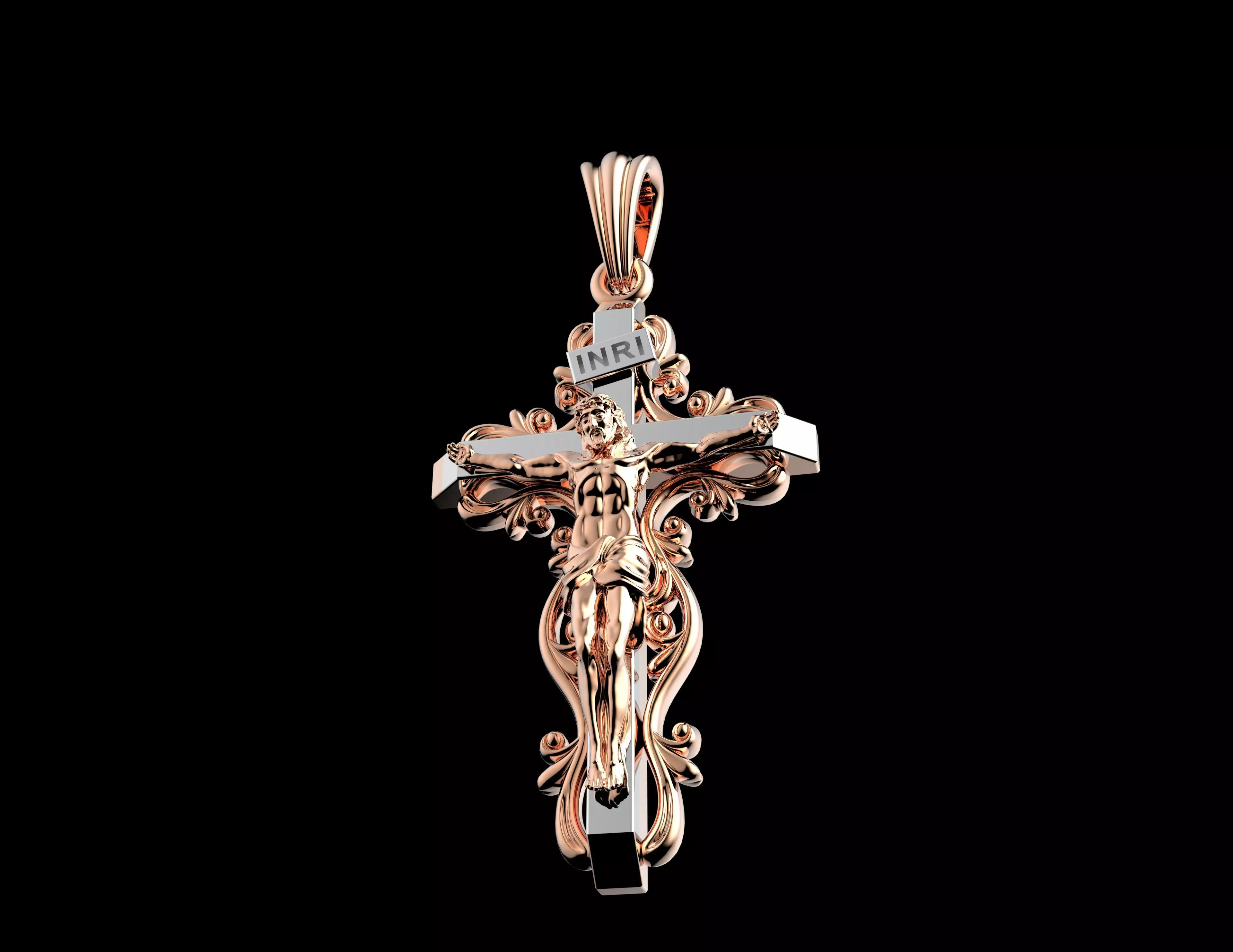 Luxury Gold Crucifix Pendant 3D Model Jesus Cross Jewelry 3D print model_6