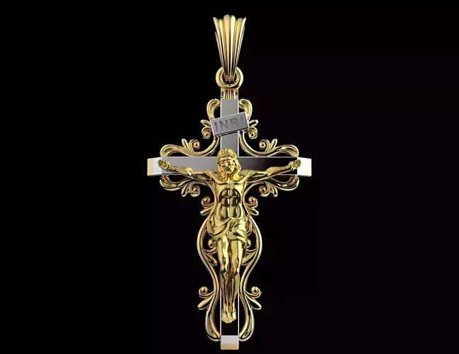 Luxury Gold Crucifix Pendant 3D Model Jesus Cross Jewelry 3D print model