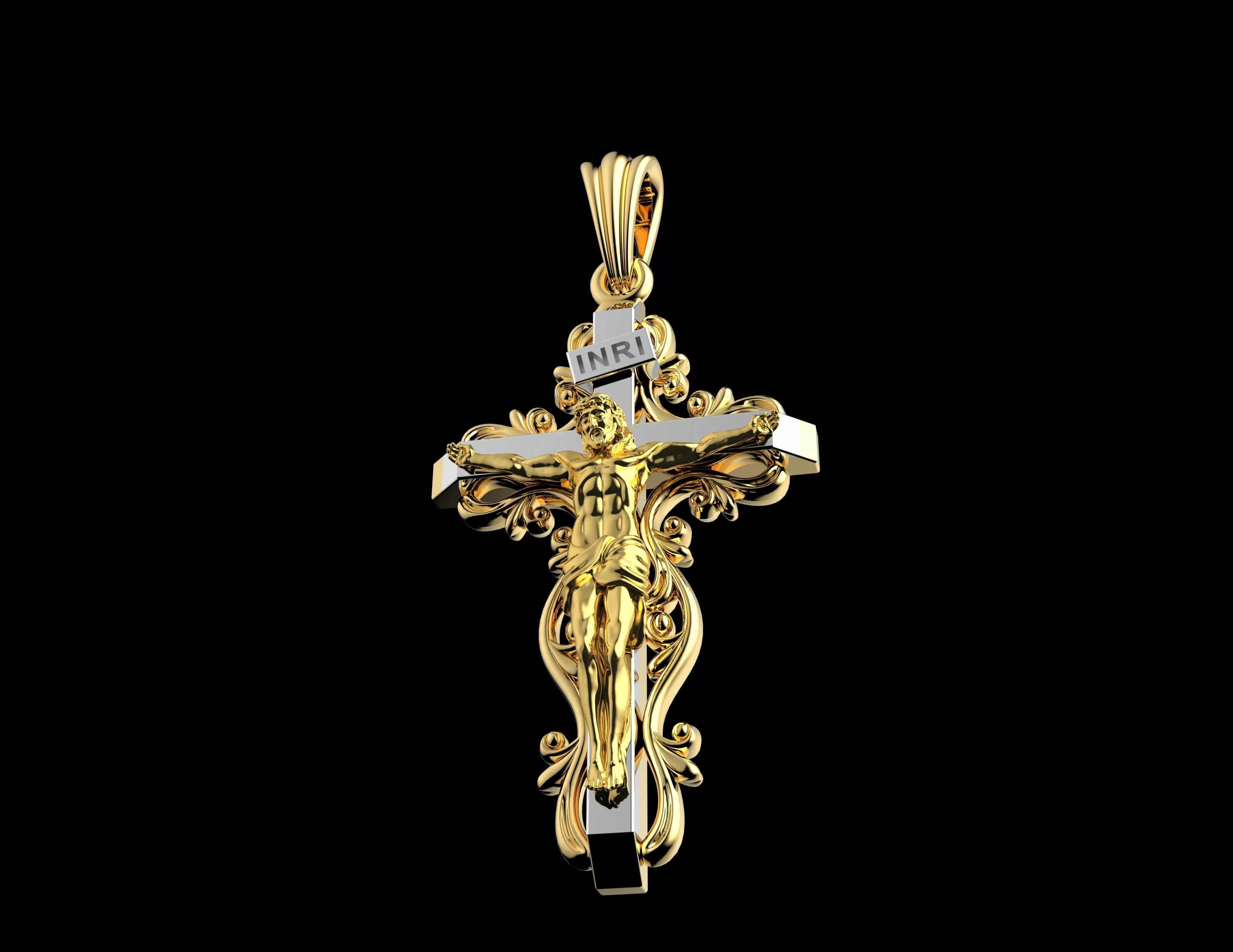 Luxury Gold Crucifix Pendant 3D Model Jesus Cross Jewelry 3D print model_5