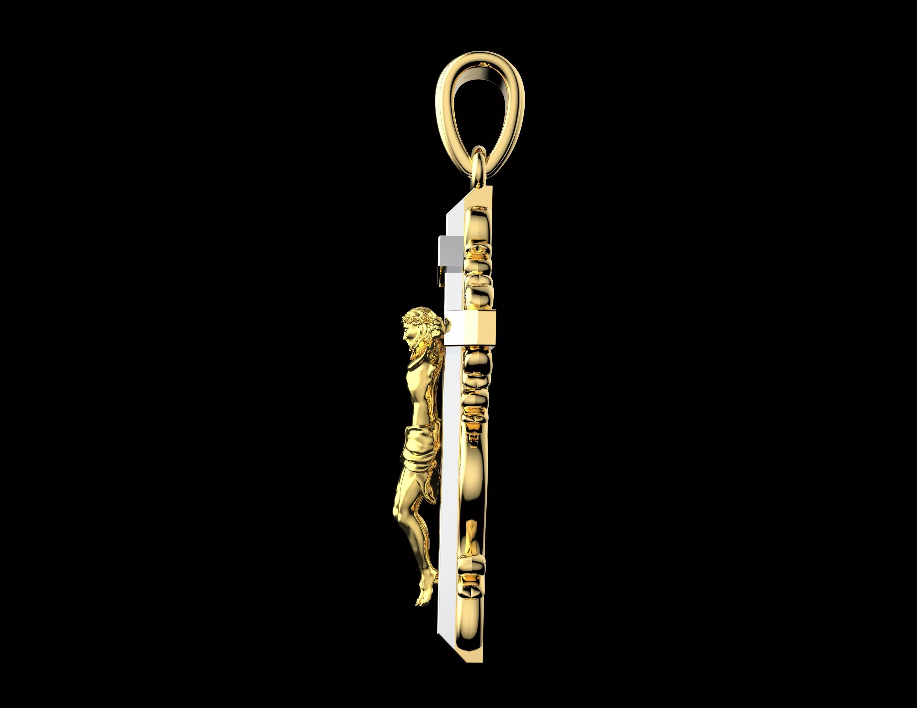 Luxury Gold Crucifix Pendant 3D Model Jesus Cross Jewelry 3D print model_3