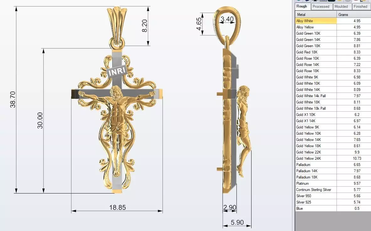 Luxury Gold Crucifix Pendant 3D Model Jesus Cross Jewelry 3D print model_8