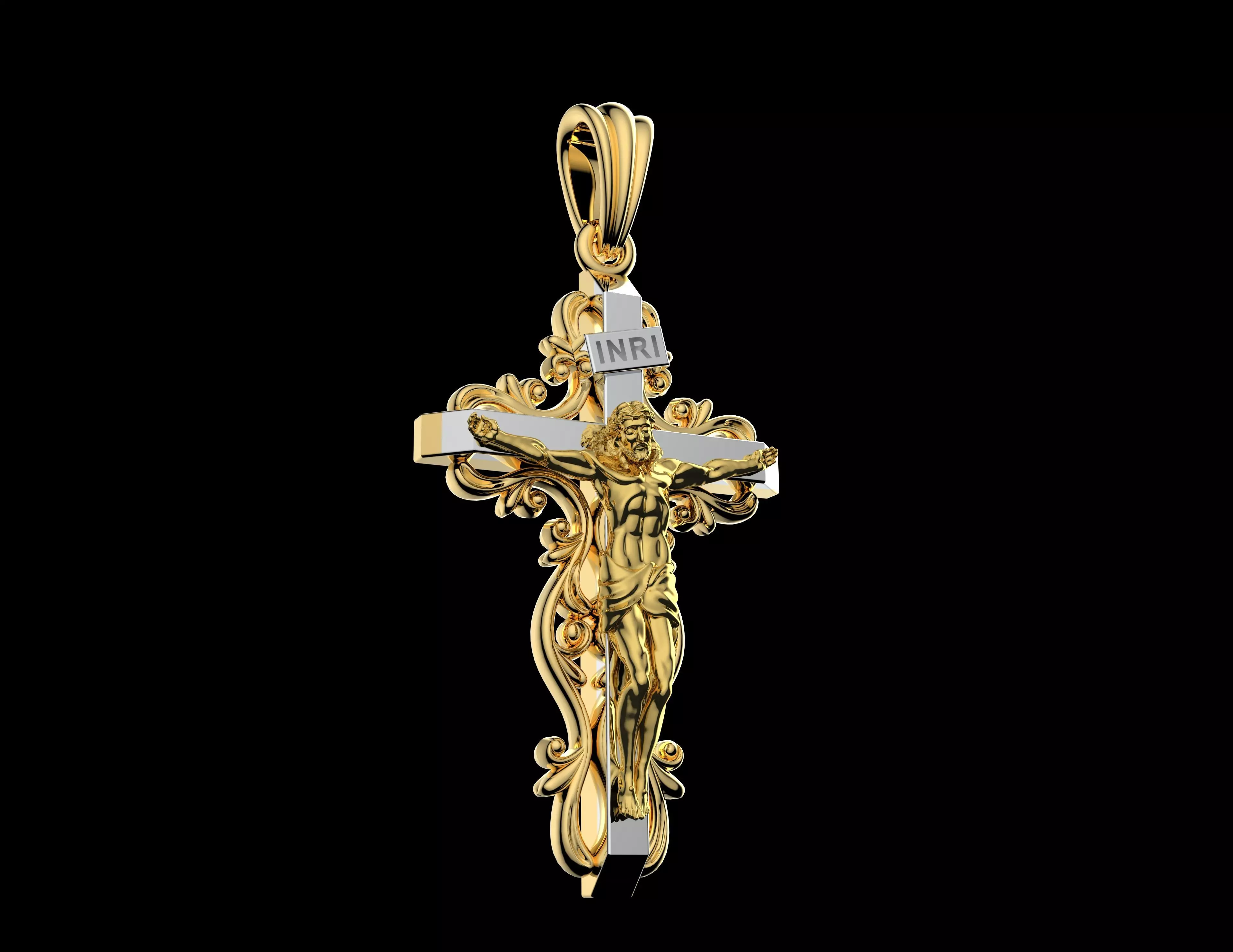 Luxury Gold Crucifix Pendant 3D Model Jesus Cross Jewelry 3D print model_1